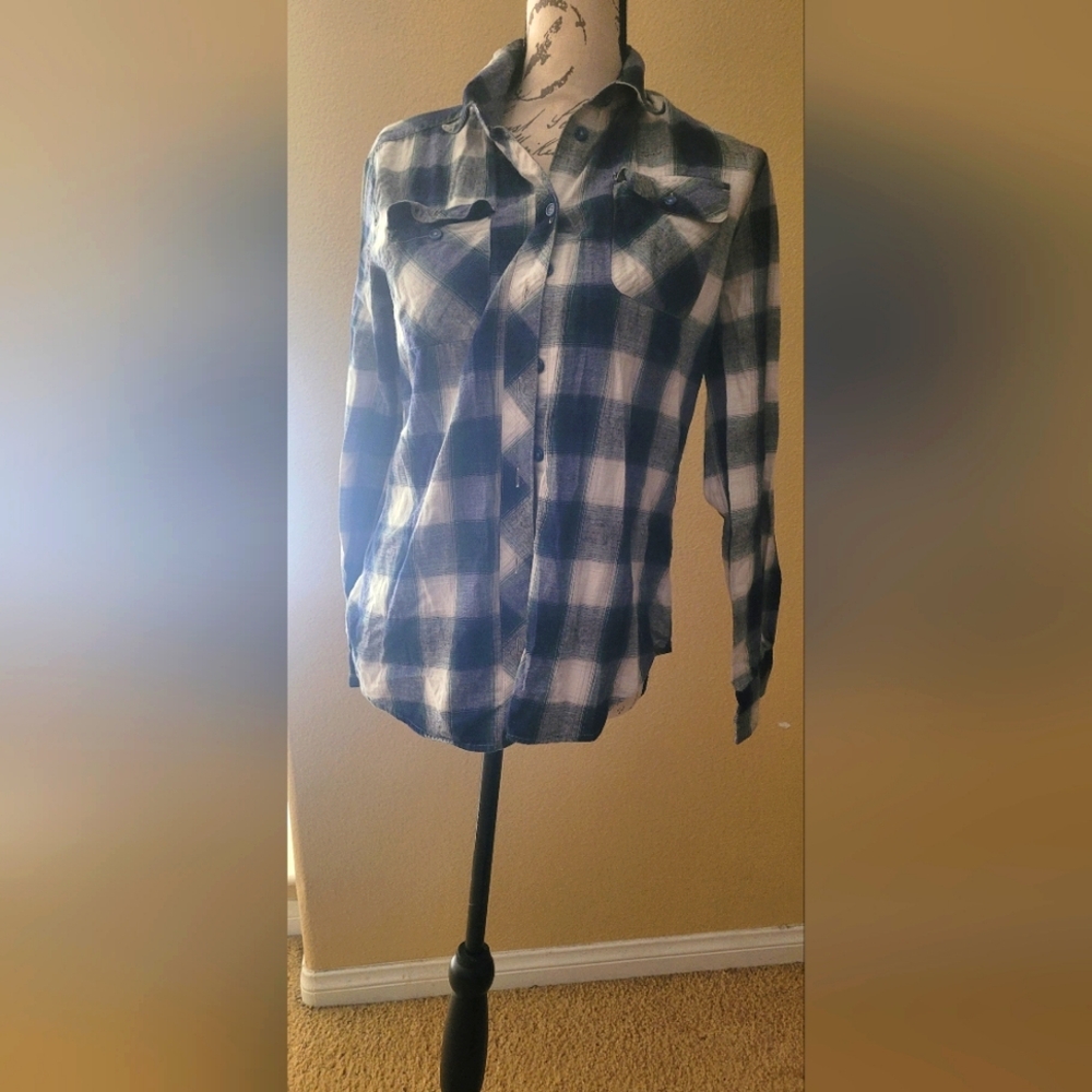 BDG Blue and White Plaid Button-Up Shirt
